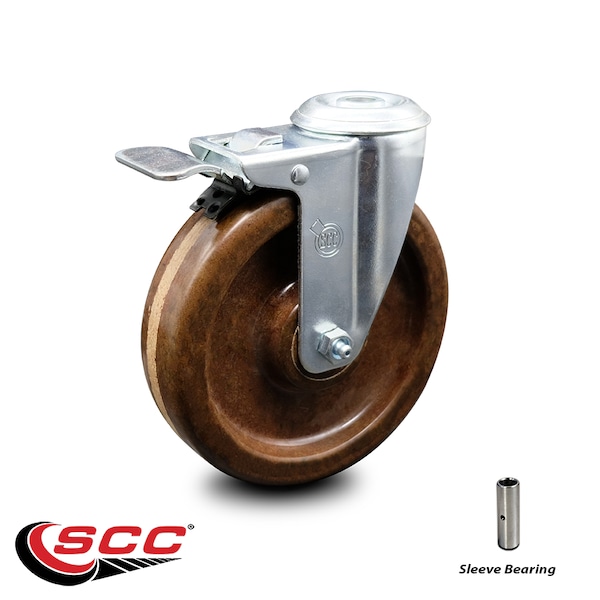 5 Inch High Temp Phenolic Wheel Bolt Hole Caster with Total Lock Brake SCC